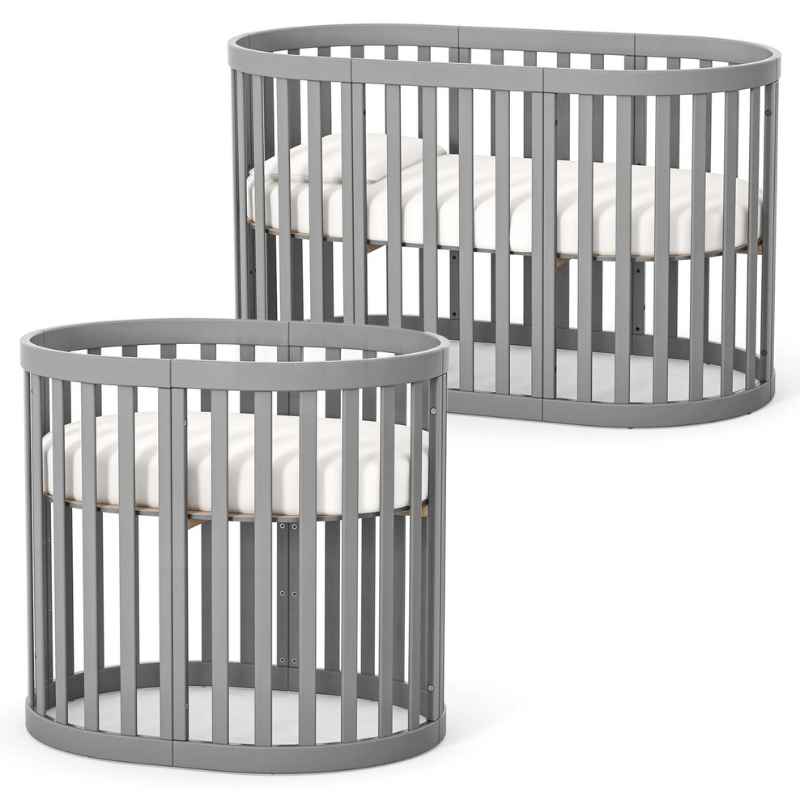 Oválná rostoucí dětská postýlka Mikko Gekko Kids 140x70. Maximální komplet s matrací. Grafitová.